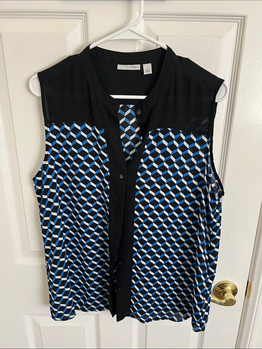 Halogen by Nordstrom Sleeveless Geometric Print Blouse - Black & Blue